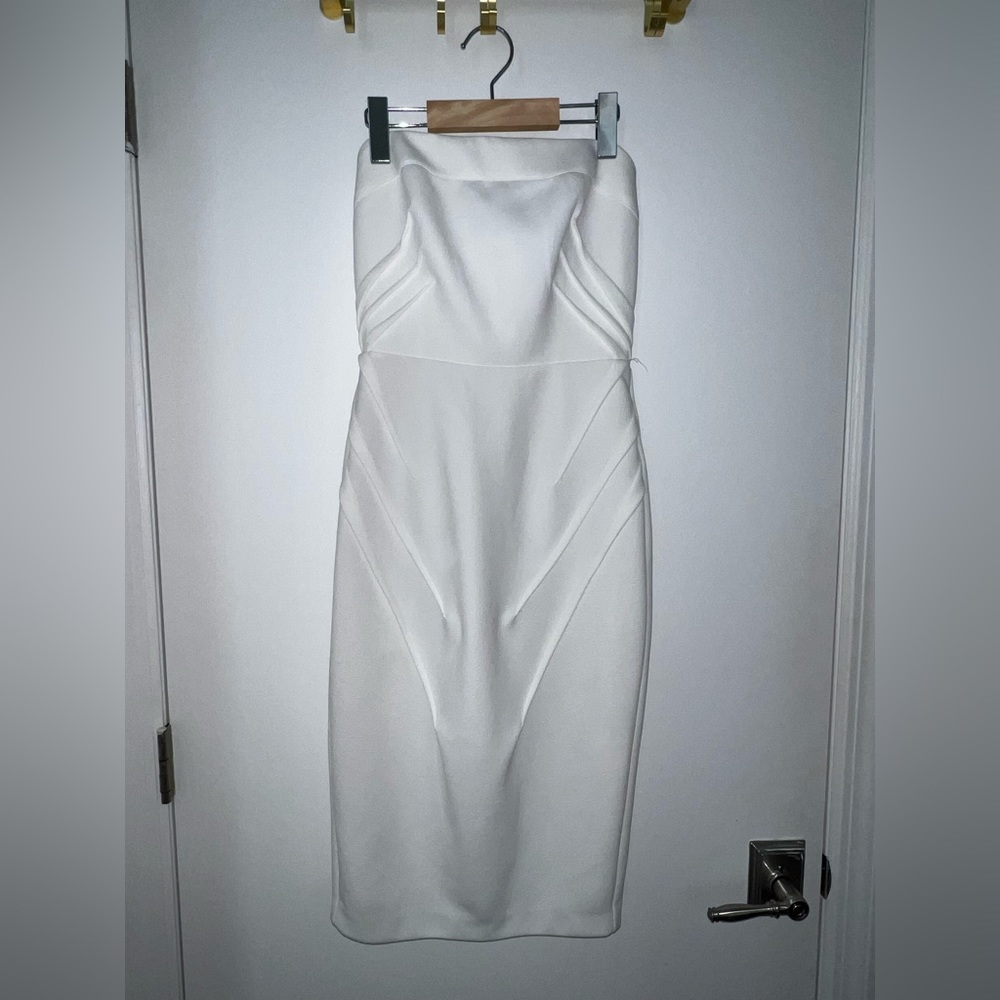 White strapless midi dress